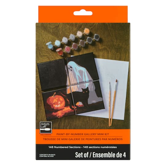 Jack-o'-Lantern, Black Cat & Ghost Paint-by-Number Gallery Mini Kit by Artist's Loft®